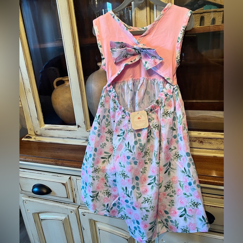 Smocked flamingo 5T floral dress - Picture 3 of 4
